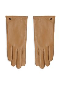 TOMMY HILFIGER - Tommy Hilfiger Rękawiczki Damskie Essential Flag Leather Gloves AW0AW15360 Beżowy. Kolor: beżowy. Materiał: skóra #1