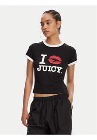 Juicy Couture T-Shirt I Kiss JCWCT125318 Czarny Slim Fit. Kolor: czarny. Materiał: bawełna