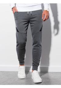 Ombre Clothing - Spodnie męskie dresowe P1002 - grafitowe - XXL. Okazja: na co dzień. Kolor: szary. Materiał: dresówka. Styl: casual, elegancki #4