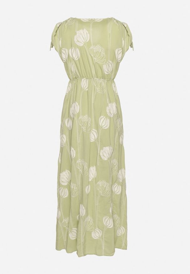 Born2be - Zielona Wiskozowa Sukienka w Hafty Lumiene. Okazja: na co dzień. Kolor: zielony. Materiał: wiskoza. Wzór: haft. Styl: elegancki, casual, klasyczny