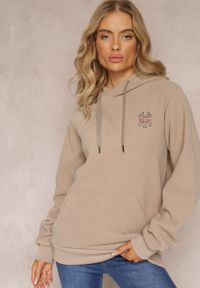 Renee - Beżowa Bluza z Kapturem i Ozdobnym Haftem Gamalie. Typ kołnierza: kaptur. Kolor: beżowy. Wzór: haft. Styl: elegancki #5