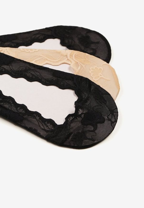 Renee - Beżowo-Czarne Koronkowe Skarpety Typu Balerinki 3-Pack Tilisea. Kolor: beżowy. Materiał: koronka. Wzór: koronka