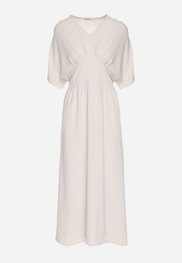 Born2be - Jasnobeżowa Sukienka z Bawełną i Górą w Stylu Nietoperza Filenia. Okazja: na co dzień. Kolor: beżowy. Materiał: bawełna. Styl: casual