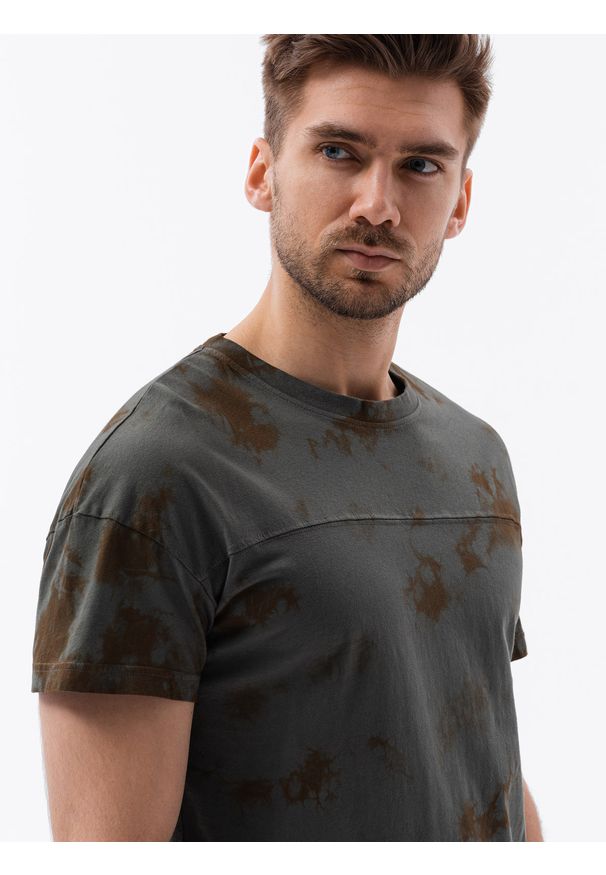 Ombre Clothing - T-shirt męski bawełniany S1372 - grafitowy - XXL. Kolor: szary. Materiał: bawełna. Sezon: lato
