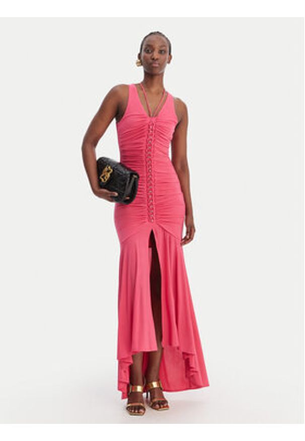 Just Cavalli Sukienka koktajlowa 80PAOB01 CJB04 Różowy Slim Fit. Kolor: różowy. Materiał: syntetyk. Styl: wizytowy