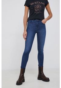 Wrangler Jeansy 630 high rise skinny damskie high waist. Stan: podwyższony. Kolor: niebieski. Styl: klasyczny