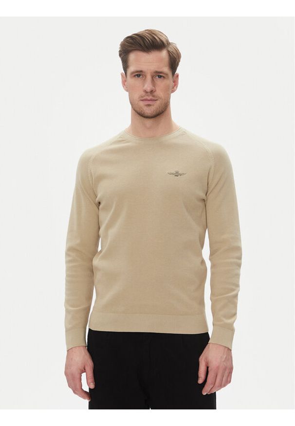 Aeronautica Militare Sweter 251MA1556L560 Beżowy Regular Fit. Kolor: beżowy. Materiał: bawełna