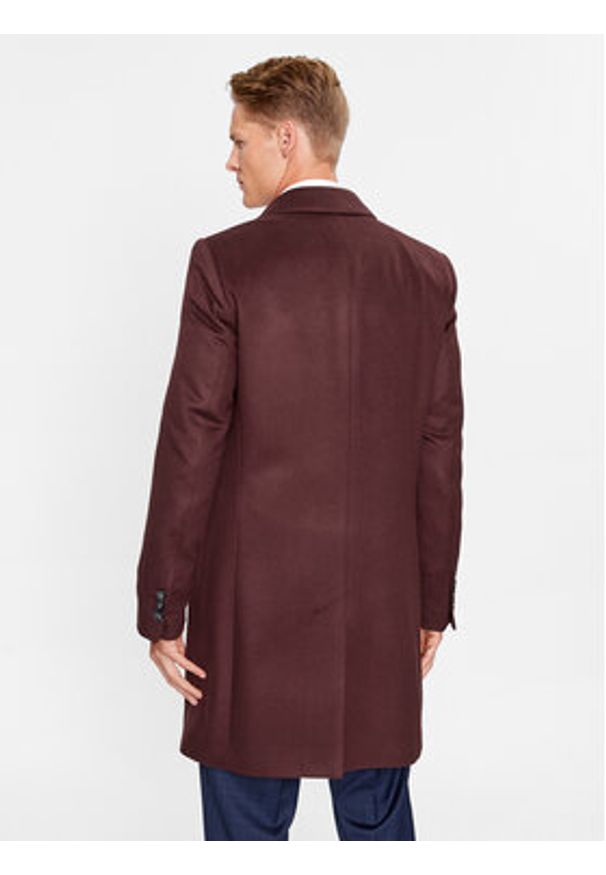 BOSS - Boss Płaszcz wełniany H-Hyde-234 50502327 Bordowy Slim Fit. Kolor: czerwony. Materiał: wełna