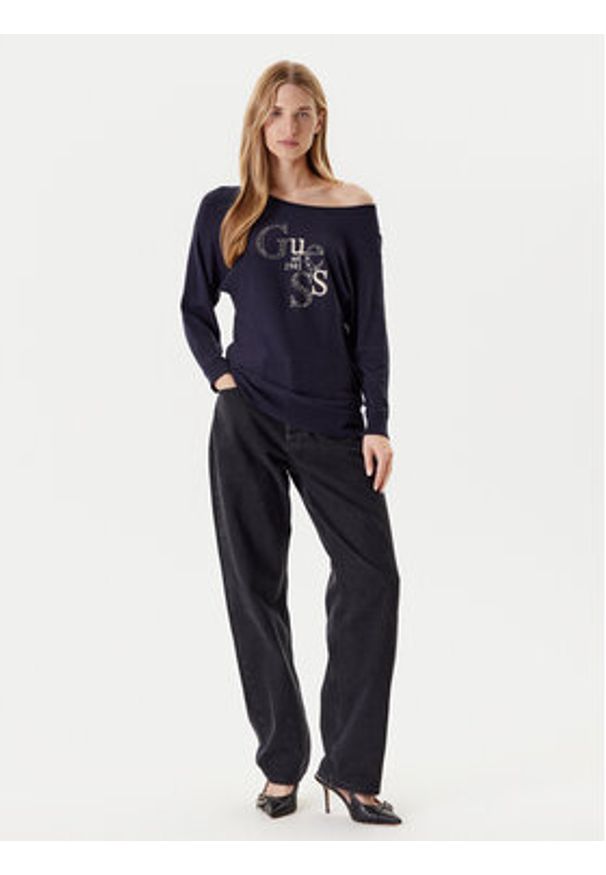 Guess Sweter W5YR22 Z2NQ2 Granatowy Regular Fit. Kolor: niebieski. Materiał: wiskoza