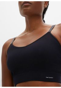 bonprix - Biustonosz bustier bezszwowy Feel Comfort w prążek. Kolor: czarny. Materiał: materiał. Wzór: prążki #3