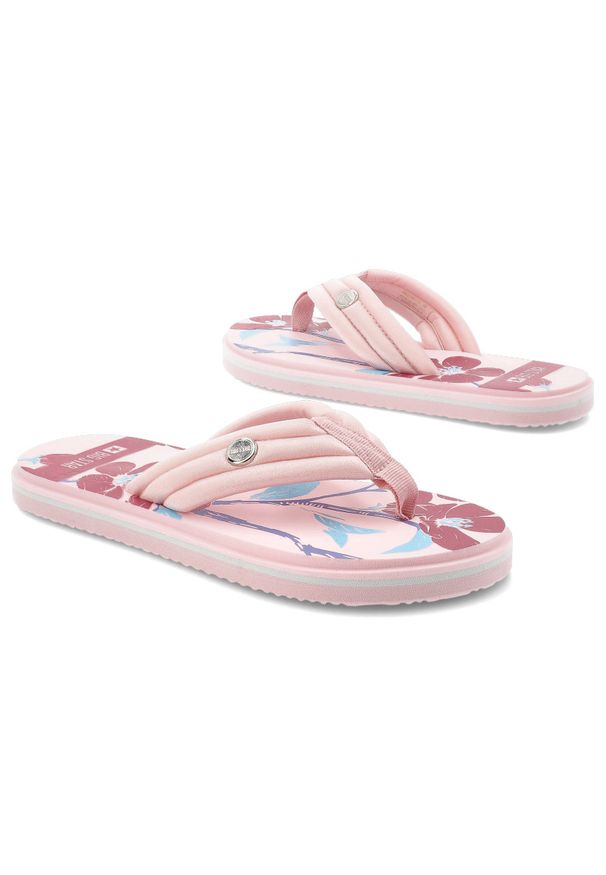 Big-Star - Różowe Japonki Big Star Damskie Obuwie Piankowe. Okazja: na co dzień, na plażę, na spacer. Kolor: różowy. Materiał: materiał. Wzór: kwiaty, nadruk, paski. Sezon: lato. Styl: wakacyjny, casual