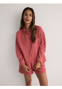 Reserved - Koszula z bawełnianego muślinu - jasnofioletowy. Kolor: fioletowy. Materiał: bawełna