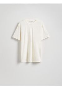 Reserved - T-shirt comfort z dodatkiem lnu - złamana biel. Materiał: len