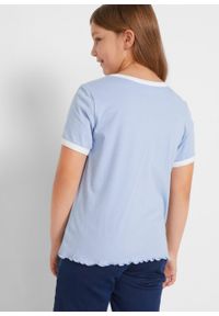 T-shirt dziewczęcy z bawełny organicznej bonprix perłowy niebieski. Kolor: niebieski. Materiał: bawełna. Wzór: nadruk, kwiaty #4