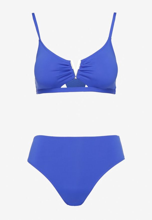 Renee - Niebieskie Bikini Majtki Figi i Biustonosz Ozdobiony Metaliczną Aplikacją Kinniela. Kolor: niebieski. Wzór: aplikacja