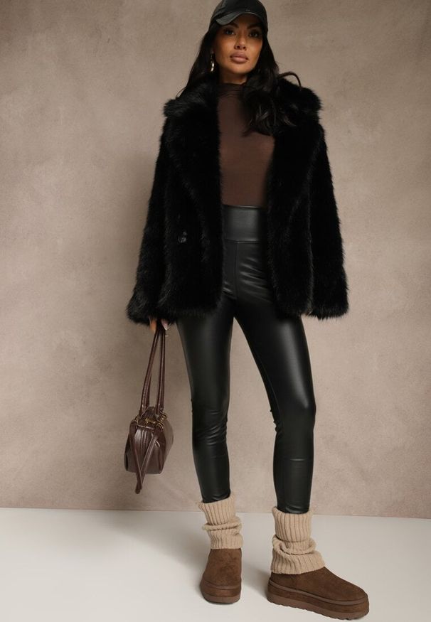 Renee - Czarne Legginsy Larsa. Okazja: na co dzień. Kolor: czarny. Materiał: skóra. Styl: casual