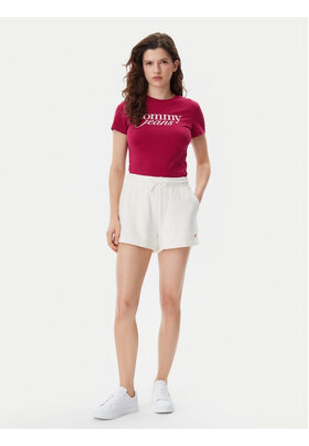 Tommy Jeans Szorty sportowe Script DW0DW20353 Écru Regular Fit. Materiał: bawełna