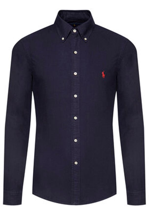 Polo Ralph Lauren Koszula Bsr 710723610 Granatowy Slim Fit. Typ kołnierza: polo. Kolor: niebieski. Materiał: bawełna