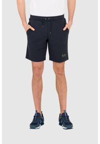 EA7 Emporio Armani - EA7 Granatowe męskie szorty dresowe, Rozmiar S. Kolor: niebieski. Materiał: bawełna, dresówka. Długość: krótkie. Wzór: aplikacja #1