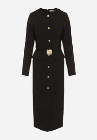 Born2be - Czarna Elegancka Sukienka z Ozdobnymi Guzikami i Paskiem z Klamrą Esmilea. Okazja: na co dzień, do pracy, na spotkanie biznesowe. Kolor: czarny. Długość rękawa: długi rękaw. Typ sukienki: proste. Styl: elegancki #6