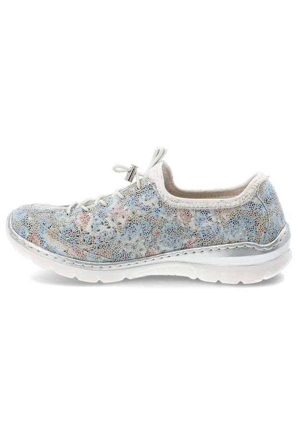 Półbuty damskie Rieker, cholewka materiałowa z nadrukiem kwiatowym wsuwane na płaskiej podeszwie, multikolor, L3252-91. Okazja: na co dzień, na spacer. Zapięcie: bez zapięcia. Kolor: wielokolorowy. Materiał: materiał. Szerokość cholewki: normalna. Wzór: nadruk, kwiaty. Obcas: na płaskiej podeszwie. Styl: klasyczny, casual