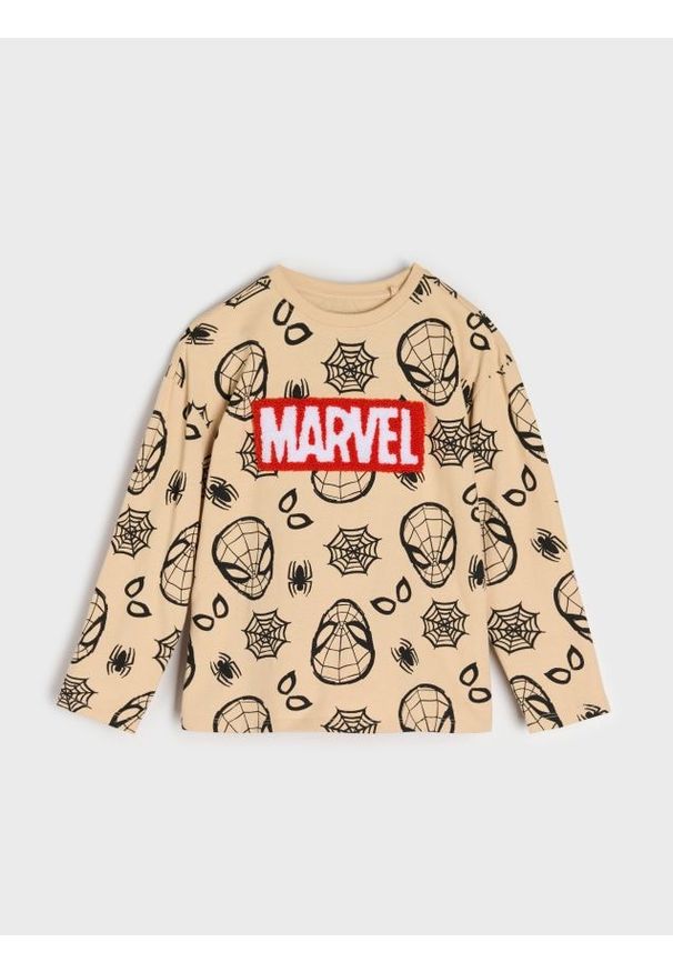 Sinsay - Bawełniana koszulka ze wzorem Spider-Man - beżowy. Kolor: beżowy. Materiał: bawełna