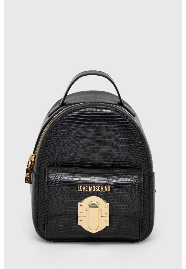 Love Moschino plecak damski kolor czarny mały gładki. Kolor: czarny. Wzór: gładki