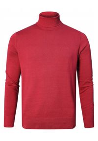 Bawełniany Męski Golf - Pako Jeans - Malinowa Czerwień. Typ kołnierza: golf. Kolor: czerwony. Materiał: bawełna. Styl: klasyczny #1