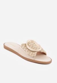 Born2be - Beżowe Klapki Ozdobione Plecionką Wstawką i Klamrą Isirreia. Okazja: na co dzień, do pracy. Kolor: beżowy. Materiał: jeans, materiał, len. Wzór: aplikacja. Sezon: lato. Styl: casual #9