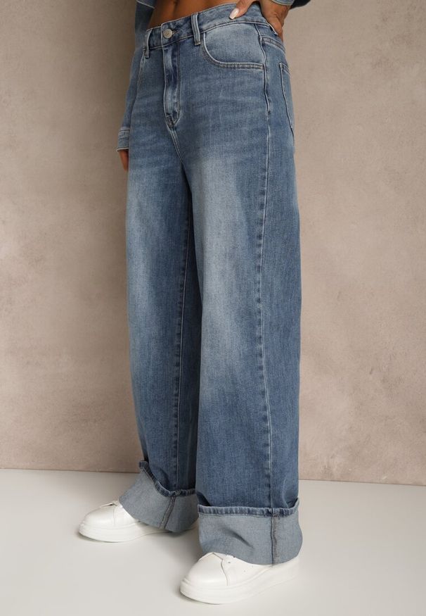 Renee - Niebieskie Jeansy High Waist Wide Leg z Podwiniętymi Nogawkami Nymthine. Stan: podwyższony. Kolor: niebieski. Styl: klasyczny