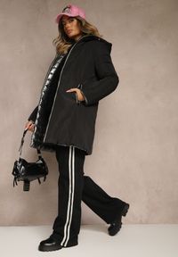 Renee - Czarna Dwustronna Kurtka z Kapturem i Pikowanymi Przeszyciami Alirrise. Okazja: na spacer. Typ kołnierza: kaptur. Kolor: czarny. Materiał: jeans. Wzór: gładki #3