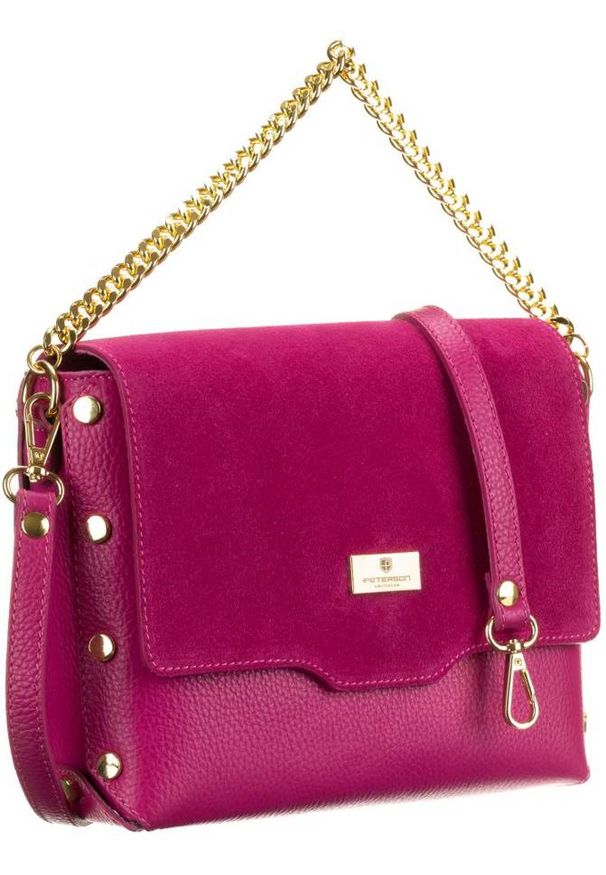 Listonoszka różowa Peterson PTN TWP-004 PINK. Kolor: różowy. Materiał: skórzane. Styl: elegancki. Rodzaj torebki: na ramię