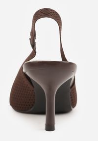 Renee - Brązowe Sandały Slingback z Ażurową Cholewką i Szpiczastym Noskiem Beethovia. Okazja: na ślub cywilny, na wesele, na imprezę. Nosek buta: szpiczasty. Kolor: brązowy. Materiał: jeans. Szerokość cholewki: normalna. Wzór: ażurowy. Styl: wizytowy #9