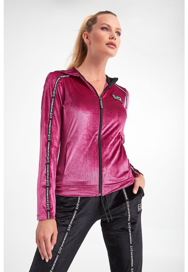 EA7 Emporio Armani - Bluza EA7 EMPORIO ARMANI. Typ kołnierza: kaptur. Materiał: tkanina, welur, prążkowany. Wzór: paski