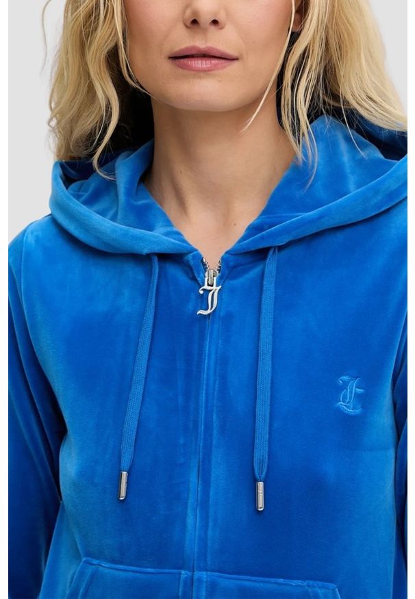 Juicy Couture - JUICY COUTURE Chabrowa bluza damska Robertson Hoodie, Rozmiar L. Okazja: na co dzień. Kolor: niebieski. Materiał: materiał. Styl: casual, klasyczny