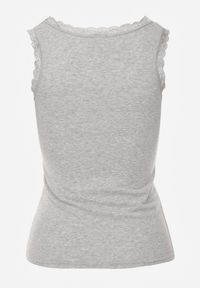 Renee - Ciemnoszary Top z Bawełny Ozdobiony u Góry Koronką Berice. Kolor: szary. Materiał: bawełna, koronka. Wzór: aplikacja, koronka #5