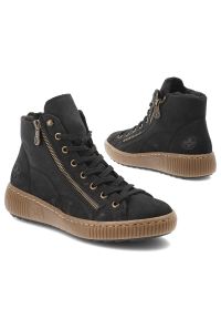 Czarne Botki Rieker Ocieplane Płaskie Buty Damskie. Okazja: na co dzień. Zapięcie: sznurówki. Kolor: czarny. Materiał: materiał. Szerokość cholewki: normalna. Styl: casual #2