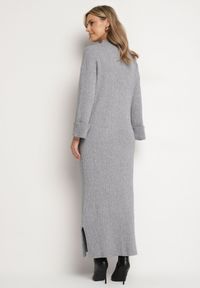 Born2be - Szara Sweterkowa Sukienka z Wiskozą i Wywiniętymi Rękawami Gebiga. Kolor: szary. Materiał: wiskoza. Sezon: zima. Styl: klasyczny #2