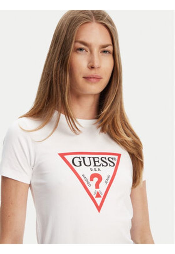 Guess Jeans T-Shirt W4YI04 J1314 Biały Regular Fit. Kolor: biały. Materiał: bawełna
