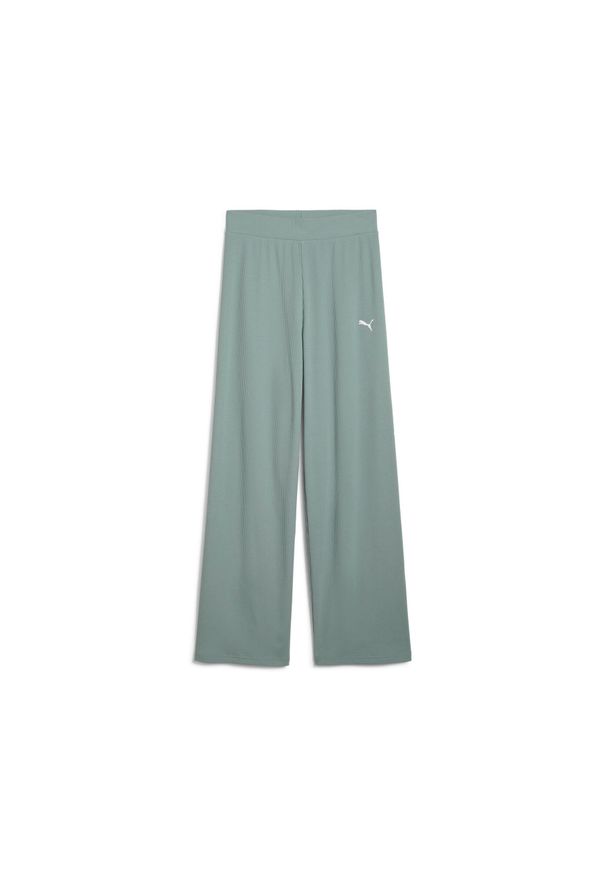 Puma Spodnie Ess Elevated High-Waist Straight 68502530. Stan: podwyższony. Kolor: zielony. Materiał: dresówka. Długość: długie