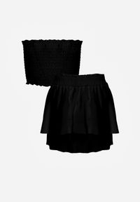 Renee - Czarny Komplet z Bawełny Elastyczny Top bez Rękawów Szorty z Falbankami i Gumką w Pasie Tessabel. Kolor: czarny. Materiał: bawełna #8