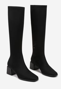 Born2be - Czarne Klasyczne Kozaki na Obcasie Teriles. Kolor: czarny. Materiał: dzianina, jeans. Obcas: na obcasie. Styl: klasyczny. Wysokość obcasa: średni #2
