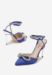 Renee - Niebieskie Sandały Oriphosise. Zapięcie: klamry. Kolor: niebieski. Materiał: satyna #4