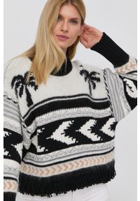 TwinSet - Twinset Sweter z domieszką wełny damski kolor czarny ciepły. Kolor: czarny. Materiał: wełna. Długość rękawa: długi rękaw. Długość: długie