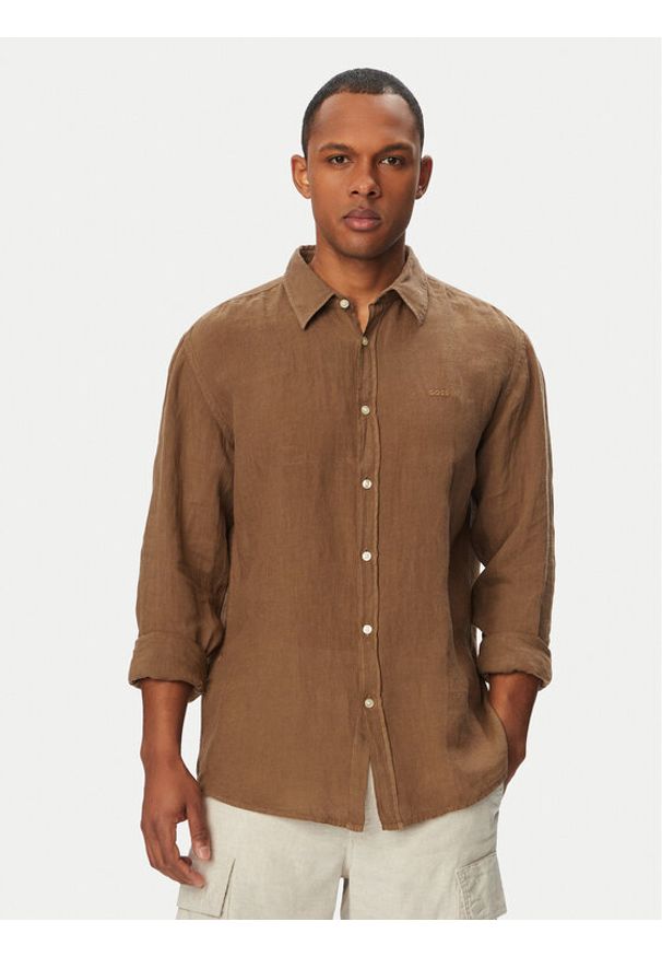 BOSS Koszula Relegant 50567579 Zielony Regular Fit. Kolor: zielony. Materiał: len