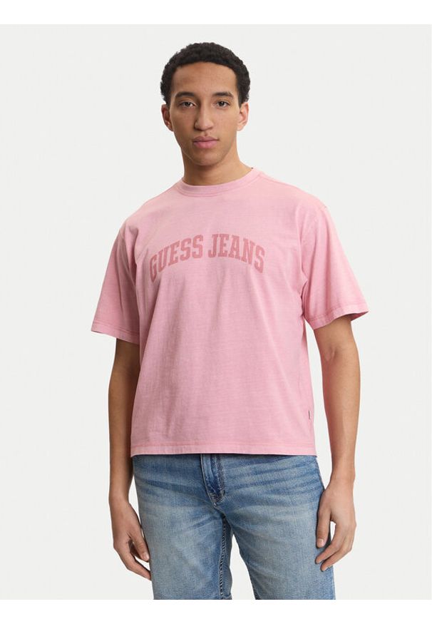 Guess Jeans T-Shirt M6GIB6 K8FQ4 Różowy Regular Fit. Kolor: różowy. Materiał: bawełna