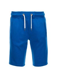 Ombre Clothing - Krótkie spodenki męskie z kieszeniami - niebieskie V5 OM-SRBS-0109 - XXL. Kolor: niebieski. Materiał: dzianina, poliester, bawełna. Długość: krótkie #5