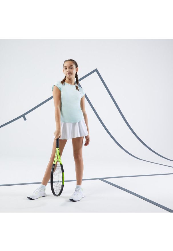 ARTENGO - Koszulka tenisowa dla dziewczynek Artengo TTS Soft. Kolor: wielokolorowy, niebieski, zielony. Materiał: materiał, tkanina, poliester, elastan. Sport: tenis