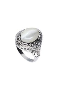 Polcarat Design - Srebrny oksydowany pierścionek z kamieniem KOCIE OKO PK 2023. Materiał: srebrne. Kolor: srebrny #1