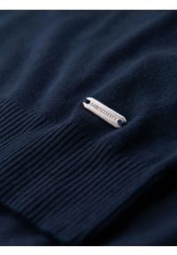 Ombre Clothing - Koszulka męska polo bez guzików z klasycznym splotem – granatowa V1 - Rozmiar: L. Typ kołnierza: polo. Kolor: niebieski. Materiał: wiskoza, dzianina, materiał, elastan, nylon. Wzór: ze splotem. Styl: klasyczny #6